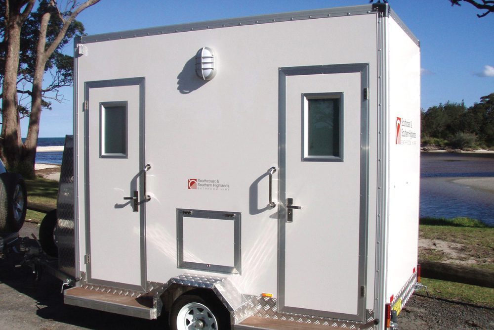 At Yass with a mobile ensuite unit on a trailer, available for hire from Poo Carters for events, weddings, and temporary accommodation-